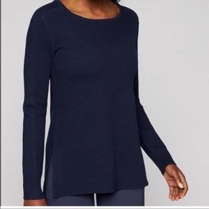 Athleta Honeycomb Merino Wool Blend Tunic Pullover Navy Sweater Size Small